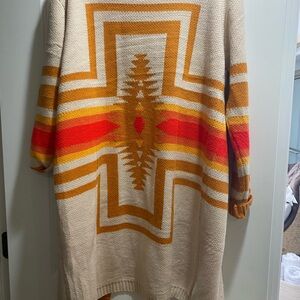 Vibrant Geometric Cardigan - Cream, Orange, Red